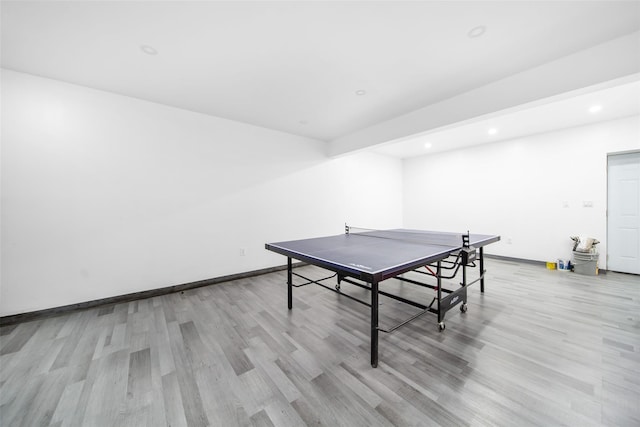 playroom featuring light wood-type flooring