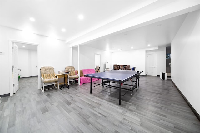 recreation room featuring light wood-type flooring