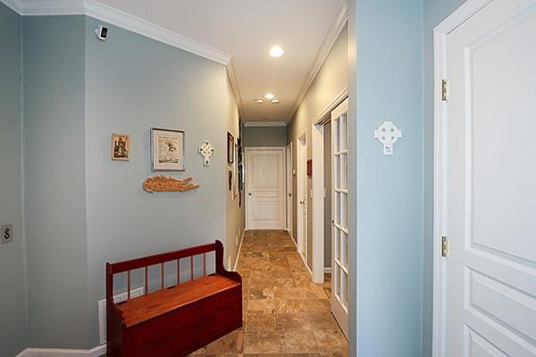 corridor with crown molding