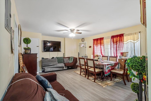 135-07 223rd St, Laurelton, NY 11413 - living area featuring wood finished floors and ceiling fan