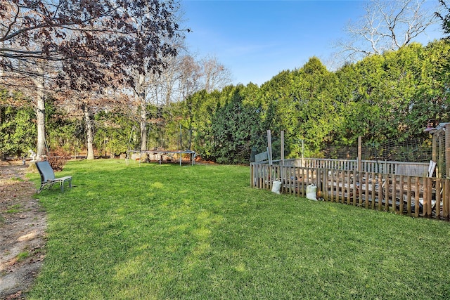 view of yard with a trampoline