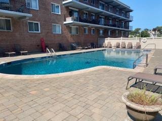 view of swimming pool featuring a patio