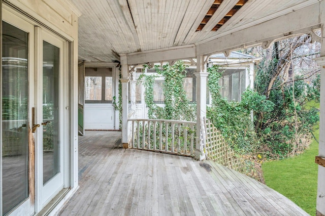 wooden terrace with french doors