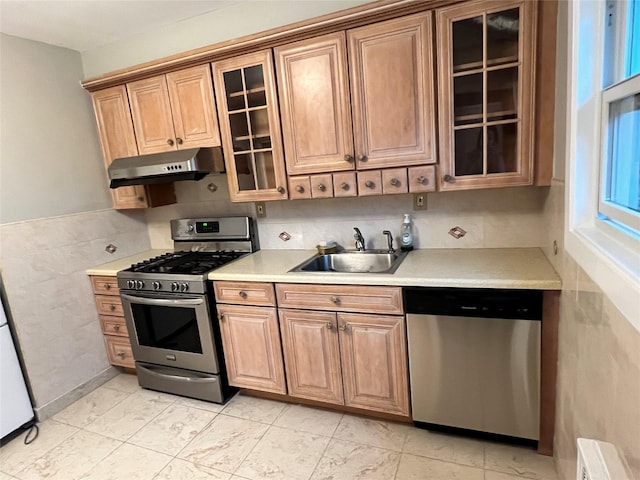 kitchen with sink and appliances with stainless steel finishes