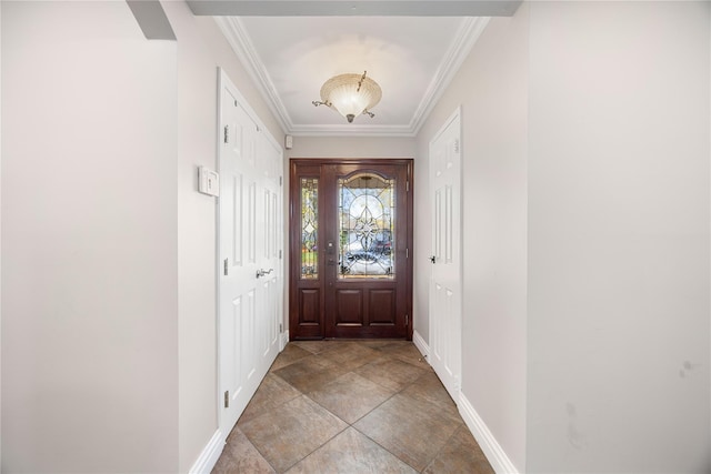 doorway featuring ornamental molding