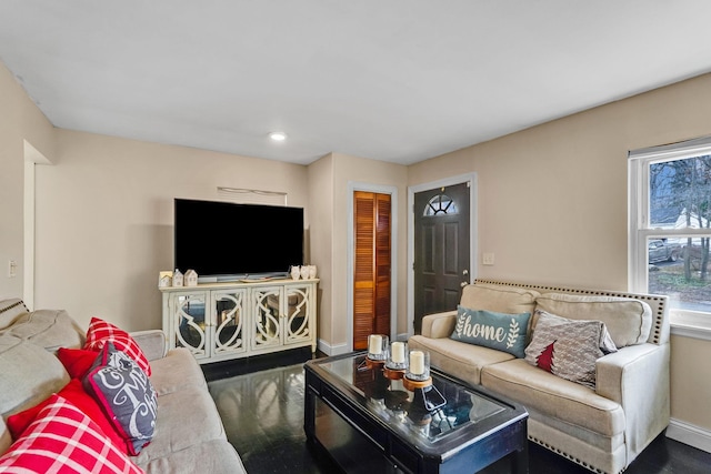 living room with hardwood / wood-style floors