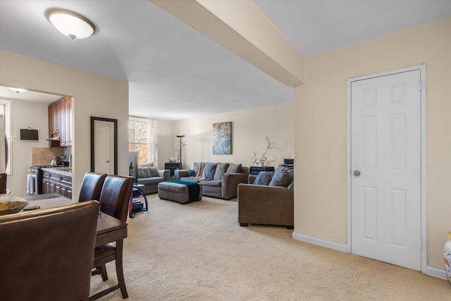 living room with light carpet