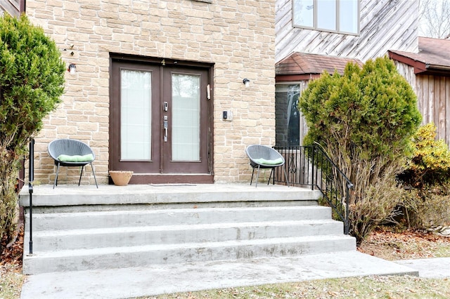 doorway to property featuring french doors