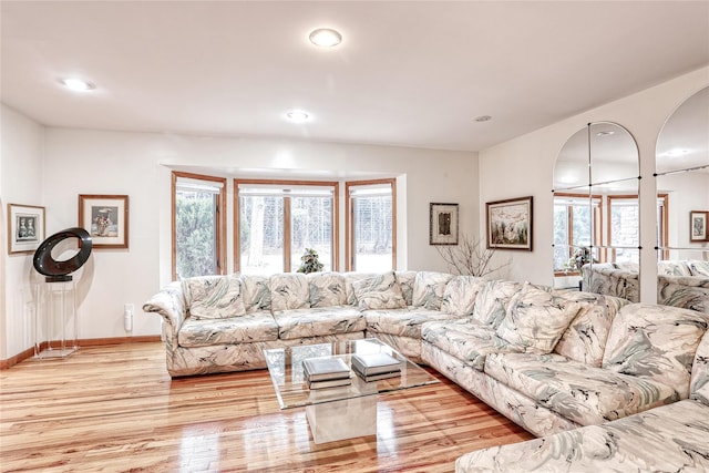 living room with light wood-type flooring