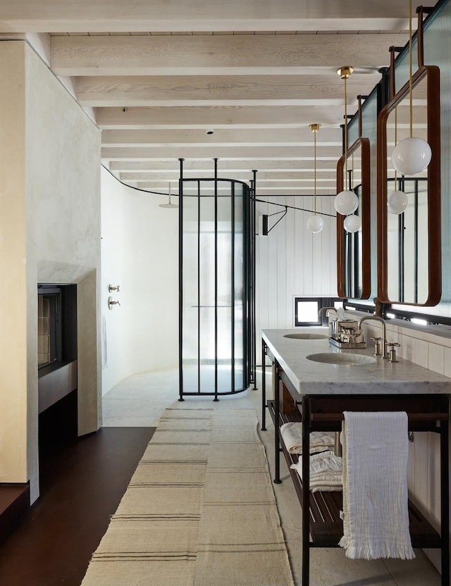 interior space featuring a fireplace and sink