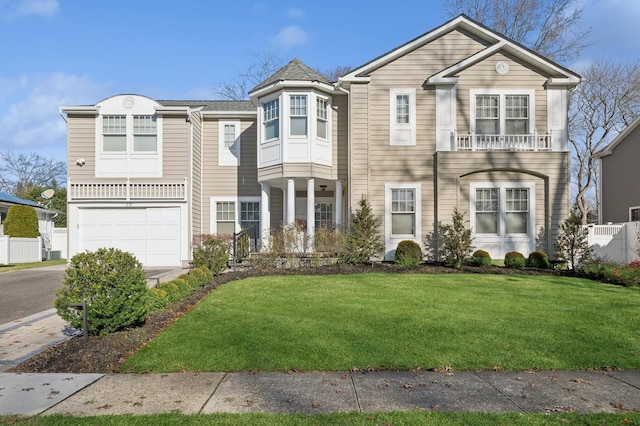 view of front of property featuring a garage and a front lawn