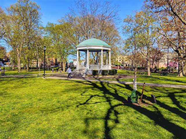 view of property's community with a lawn