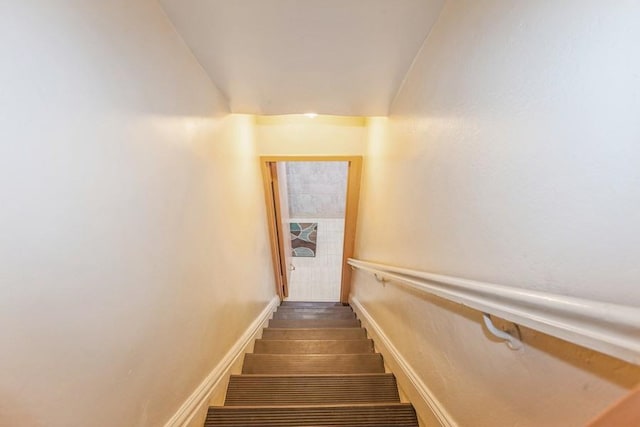 stairway with wood-type flooring