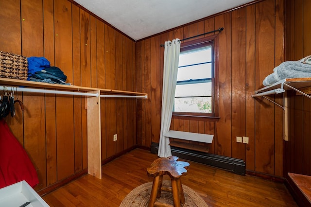 walk in closet featuring dark hardwood / wood-style flooring and a baseboard radiator