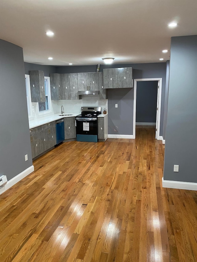 kitchen featuring sink, light hardwood / wood-style flooring, and appliances with stainless steel finishes