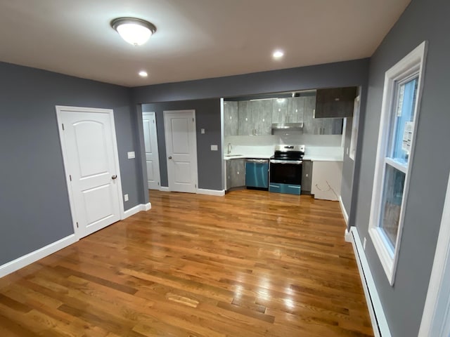 kitchen featuring appliances with stainless steel finishes, light hardwood / wood-style flooring, and sink