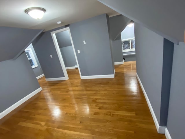 additional living space featuring wood-type flooring and lofted ceiling