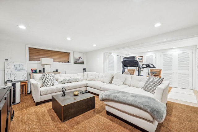 living room featuring light tile patterned floors