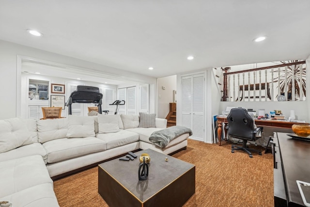 living room with carpet floors