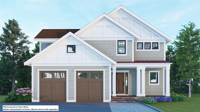 modern farmhouse featuring a garage