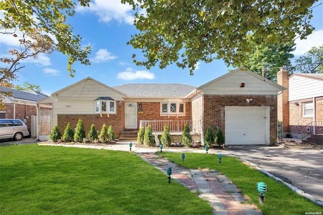 ranch-style house with a front lawn and a garage