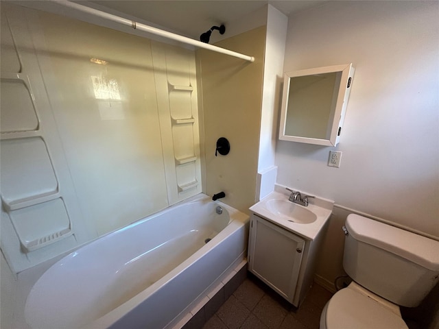 full bathroom with vanity,  shower combination, and toilet