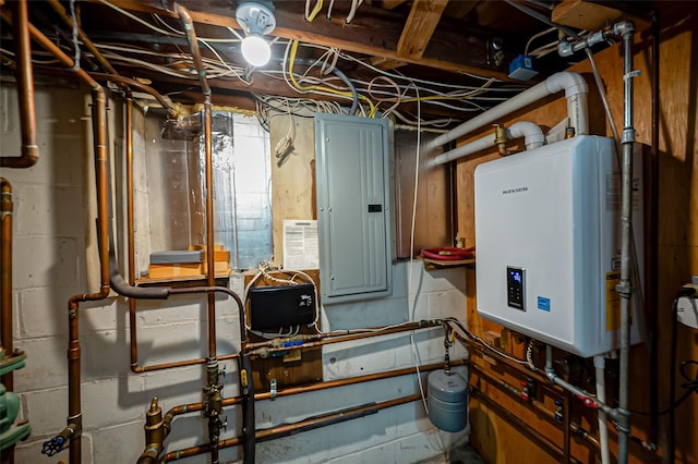 utilities featuring electric panel and water heater