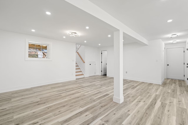 basement with light wood-type flooring