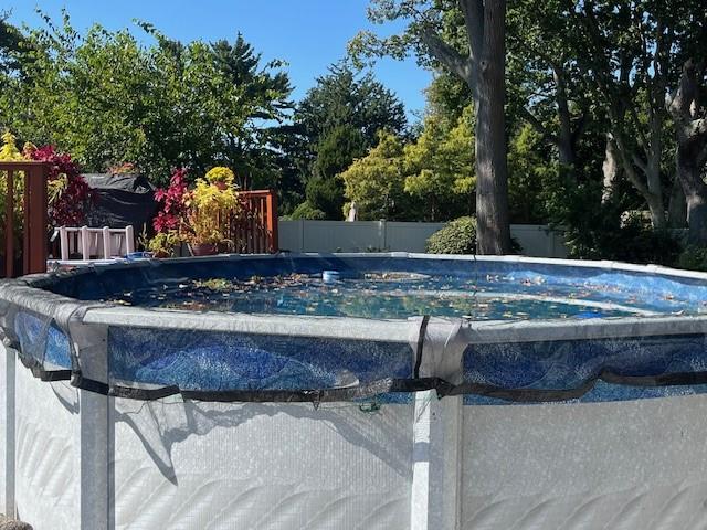 view of pool with a fenced backyard and a covered pool