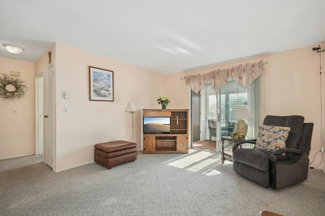 living area with carpet flooring