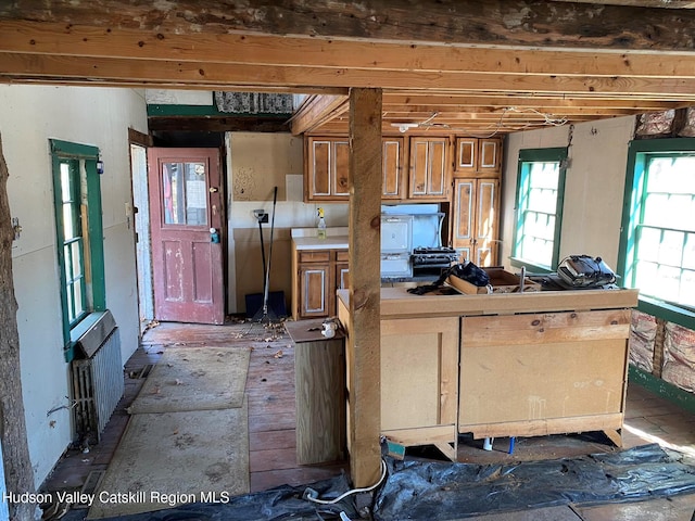 kitchen featuring radiator heating unit