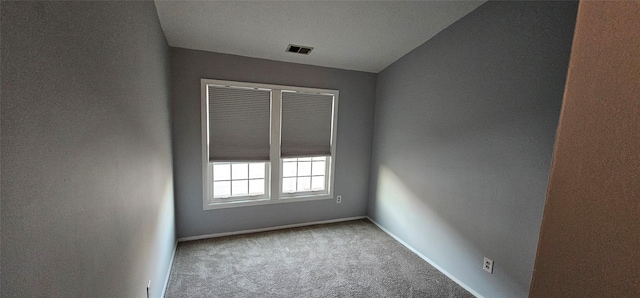 spare room with carpet floors and lofted ceiling