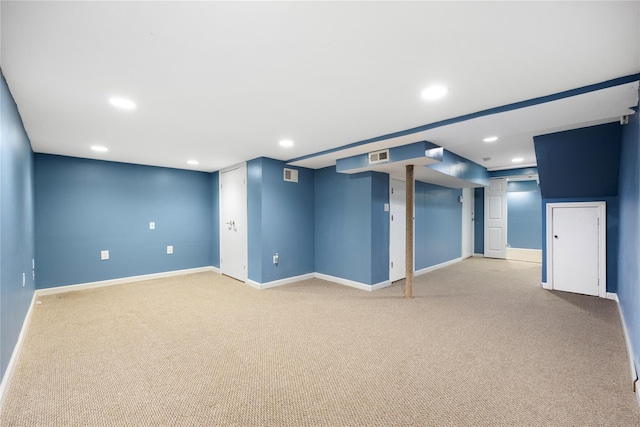 basement with light carpet