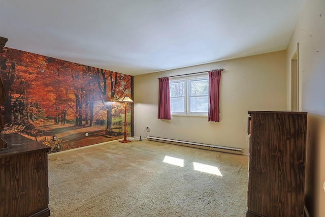 empty room with carpet floors and baseboard heating