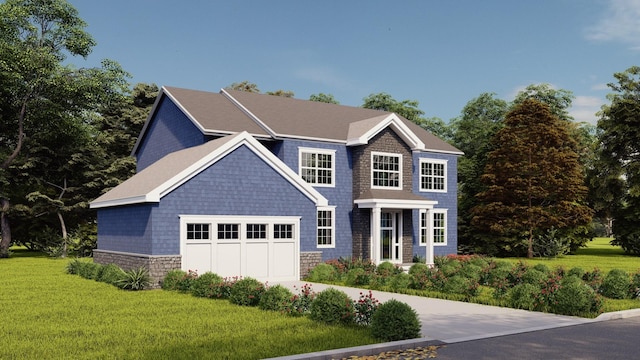 view of front facade featuring a front lawn and a garage