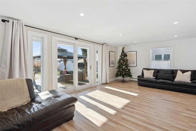 living room with light hardwood / wood-style floors