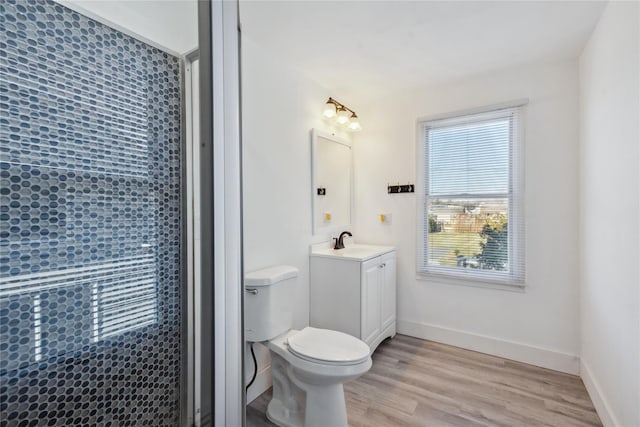 bathroom with vanity, hardwood / wood-style flooring, and toilet