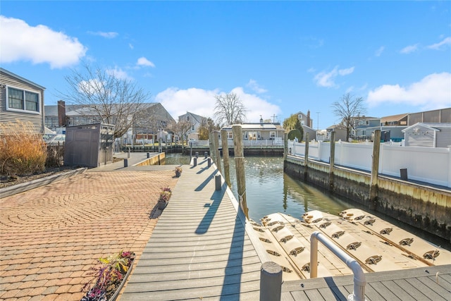 dock area with a water view