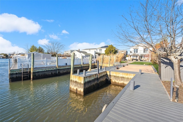 view of dock with a water view