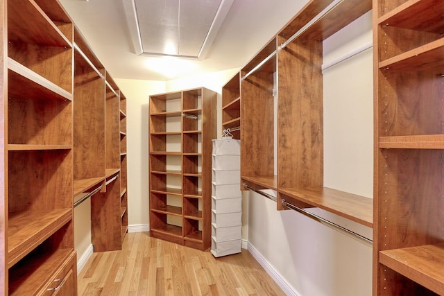 spacious closet with light hardwood / wood-style flooring