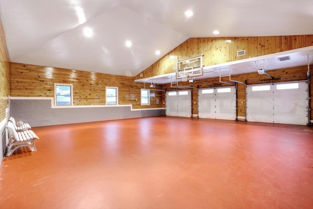 garage with wooden walls