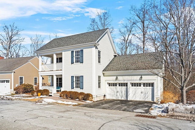 11 Long House Rd, Warwick, NY 10990 - view of front of home with aphalt driveway, roof with shingles, a balcony, and a garage