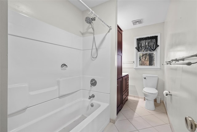 full bathroom featuring toilet, vanity, bathing tub / shower combination, and tile patterned floors