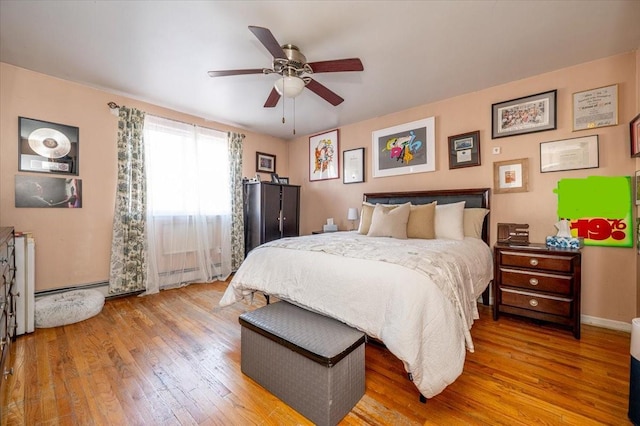 bedroom featuring ceiling fan and wood-type flooring