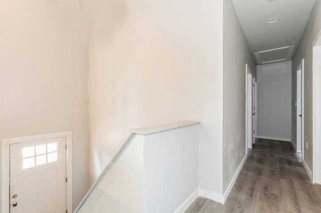 hallway featuring dark wood-type flooring