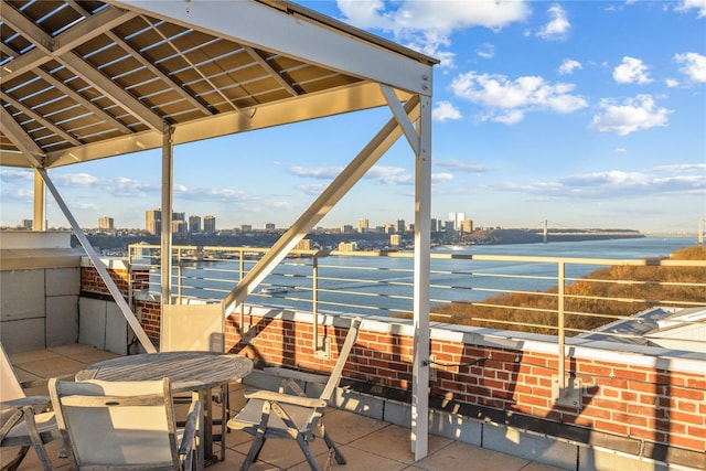 view of patio / terrace with a water view