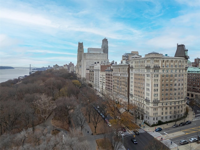 property's view of city featuring a water view