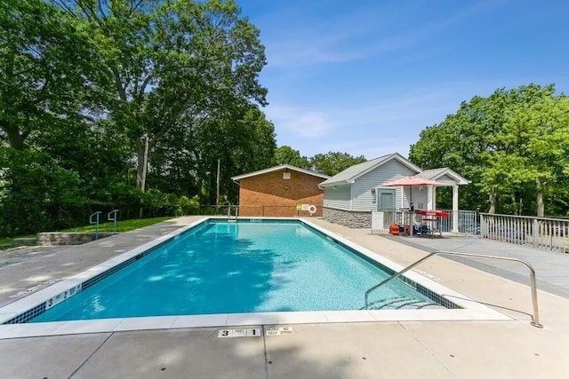 view of swimming pool with a patio