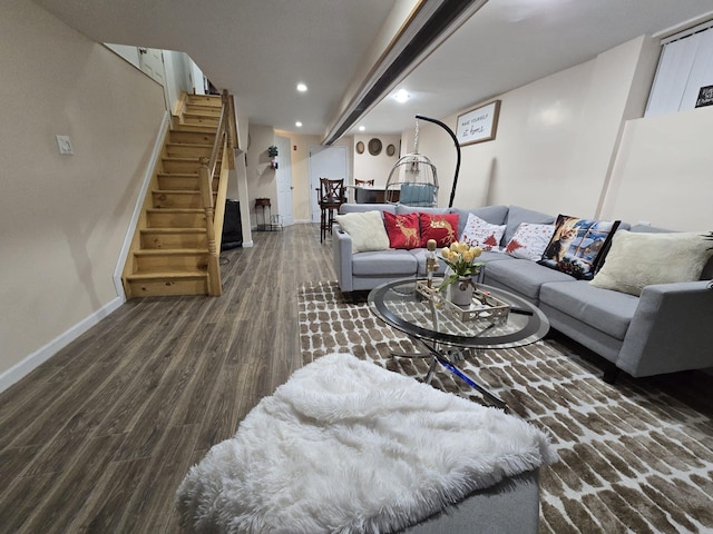 living room with dark wood-type flooring