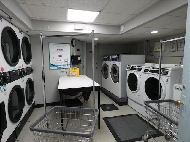 washroom featuring stacked washer and dryer and washer and dryer